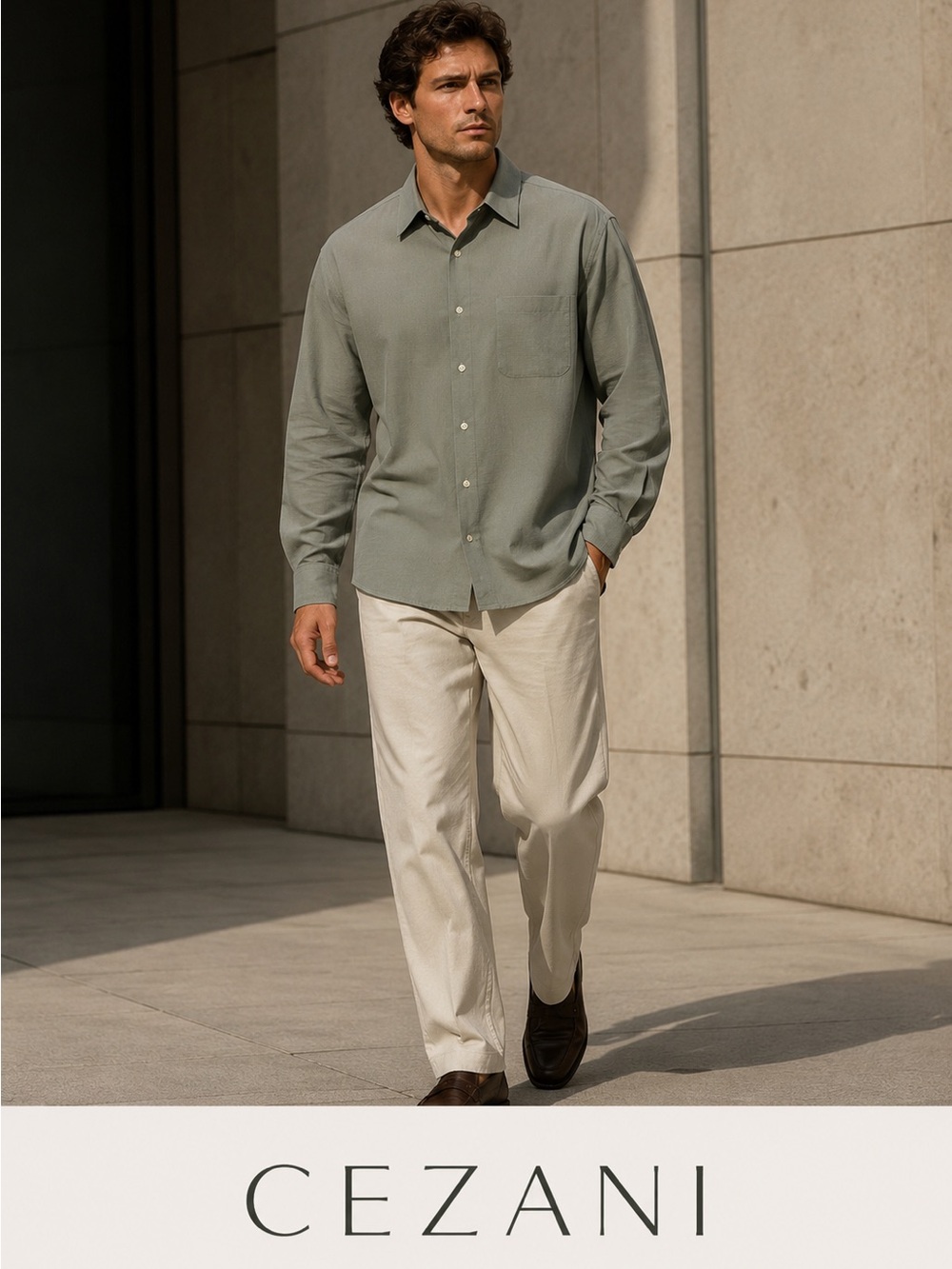 Cezani Men's Light Sage Button-Up Dress Shirt